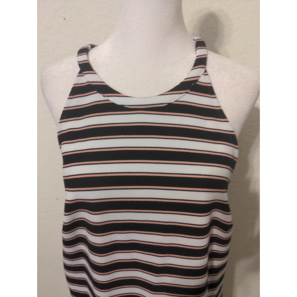 Ann Taylor Women's Striped Sleeveless White, Black & Pink Keyhole Dress. Size 8 - Picture 2 of 7